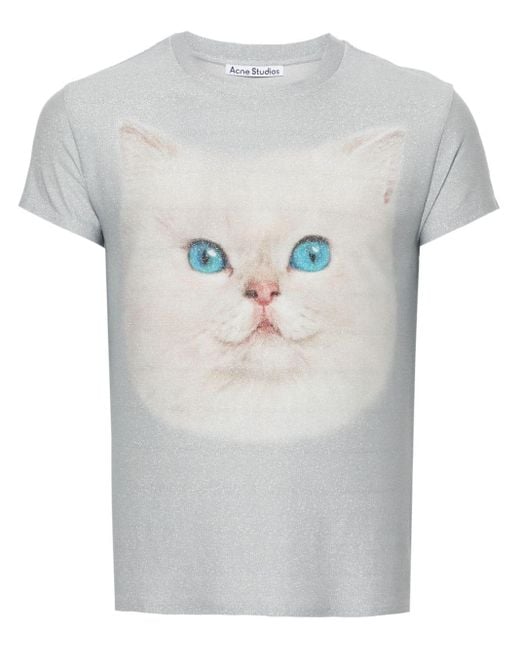 Acne Studios Cat-Print Glittered T-Shirt in Gray for Men | Lyst