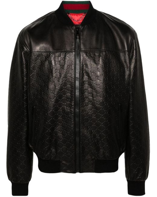 Gucci Leren Jack Met Gg-Logo in het Black voor heren