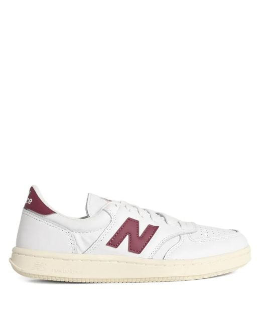 New Balance Pink T500 Logo-Patch Leather Sneakers for men