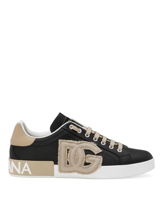 Dolce & Gabbana Black Portofino Leather Sneakers for men