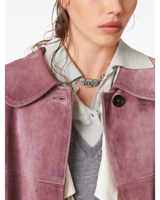 Miu Miu Pink Logo-Embossed Leather Coat