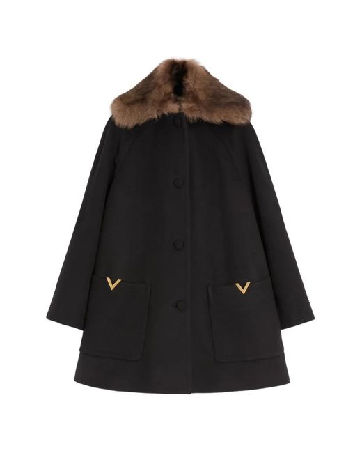Valentino Garavani Black Wool Drap Coat