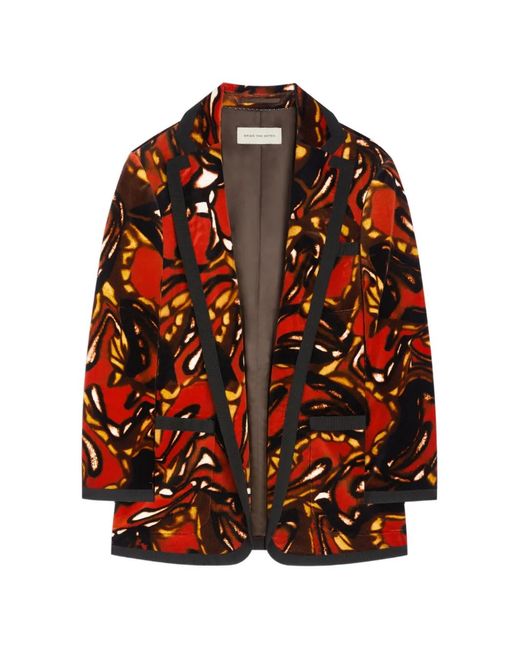 Dries Van Noten Red Oversized Velvet Blazer