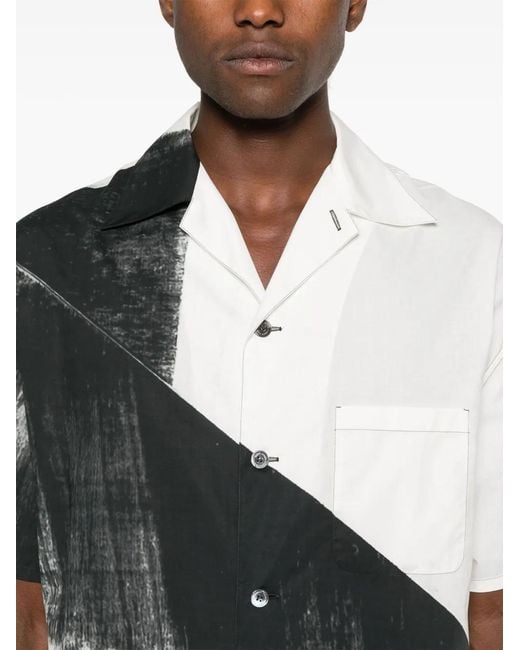 McQueen Black & White Brushstroke Hawaiian Shirt for men