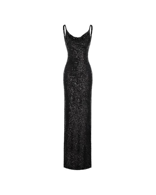 ROSERRY Black Margot Sequin-Embellished Open-Back Maxi Dress