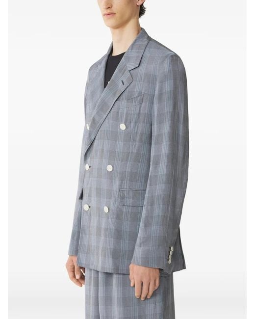 Lanvin Gray Double-Breasted Checked Blazer for men