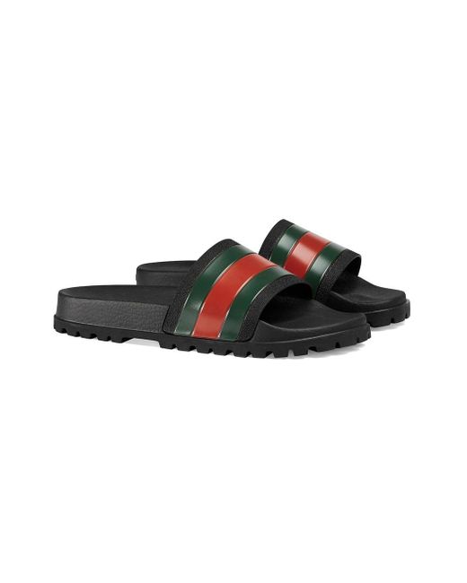 gucci striped rubber slides
