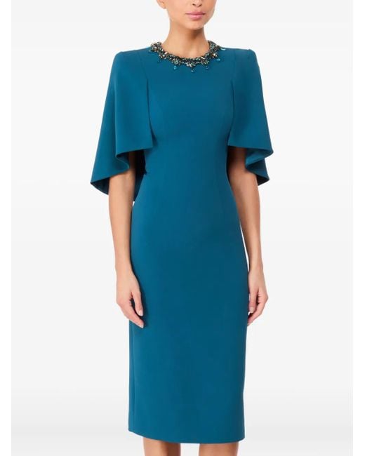 Jenny Packham Blue Ursa Embellished-Neck Midi Dress
