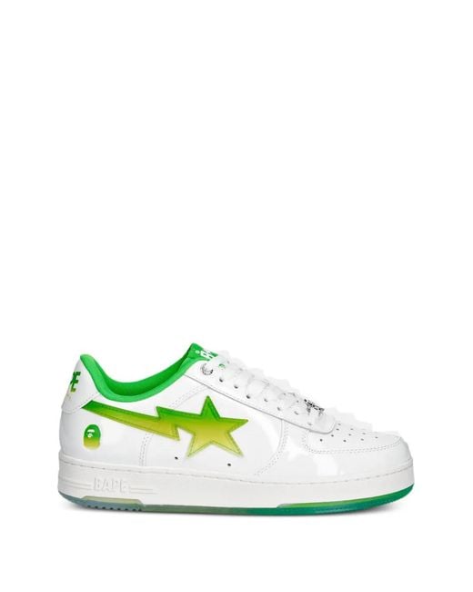 A Bathing Ape Green Bape Sta Patent-Leather Sneakers for men