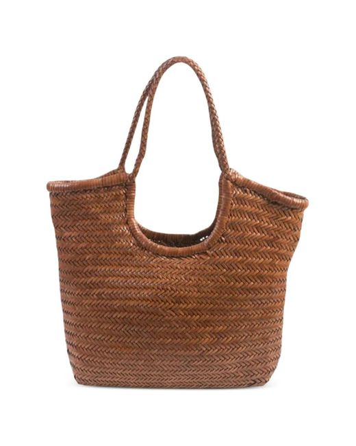 Dragon Diffusion Brown Ns Diagonal Triple Jump Woven Leather Tote Bag