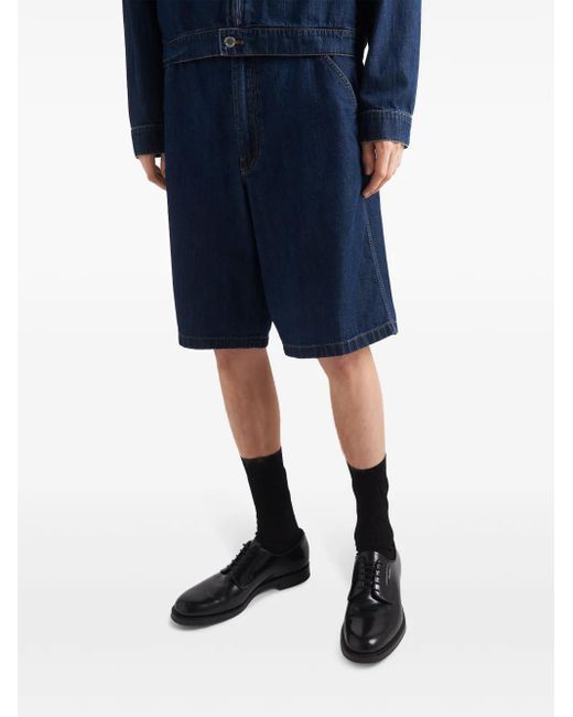 Prada Blue Logo-Plaque Denim Bermudas for men
