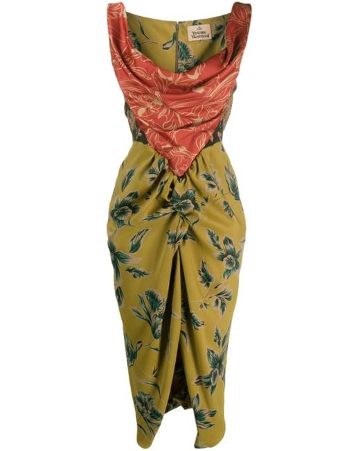 Vivienne Westwood Green Panther Floral-print Sleeveless Midi Dress
