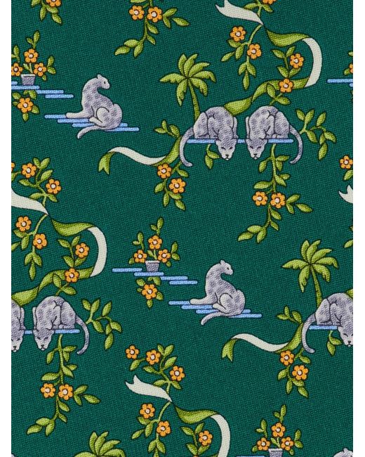 Ferragamo Green Amazon-Print Silk Tie for men