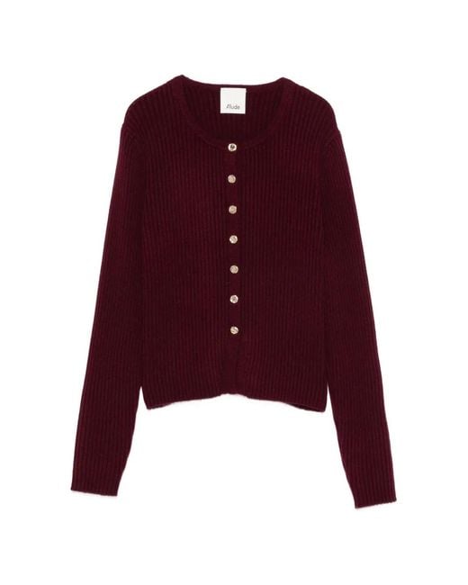 Allude Purple Ribbed-Knit Button-Up Cardigan