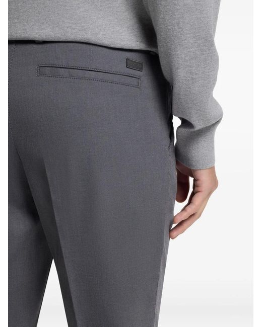 Boss Gray Pressed-Crease Tapered Trousers for men