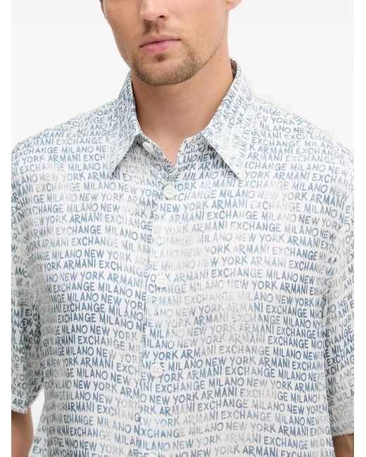 ARMANI EXCHANGE White Chemise À Logo Imprimé All-Over for men