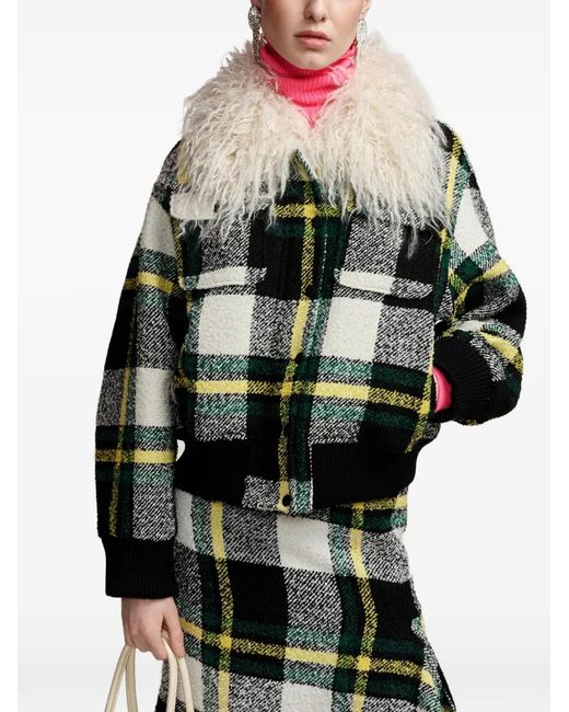 Essentiel Antwerp Green Kpop Checked Bomber Jacket
