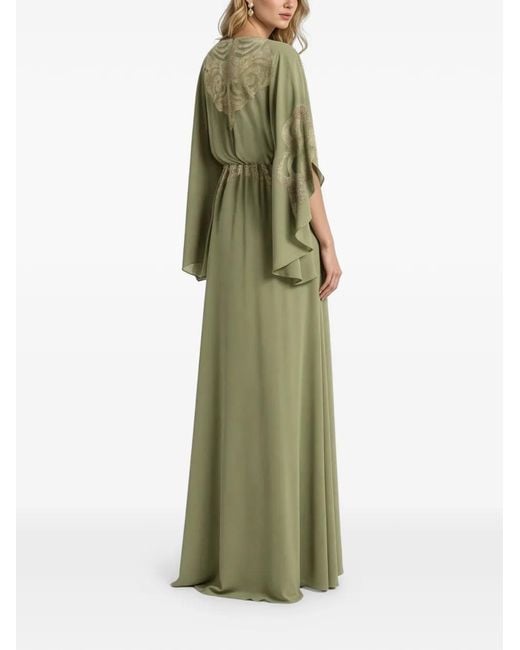 Saiid Kobeisy Green Embellished-Upper V-Neck Gown