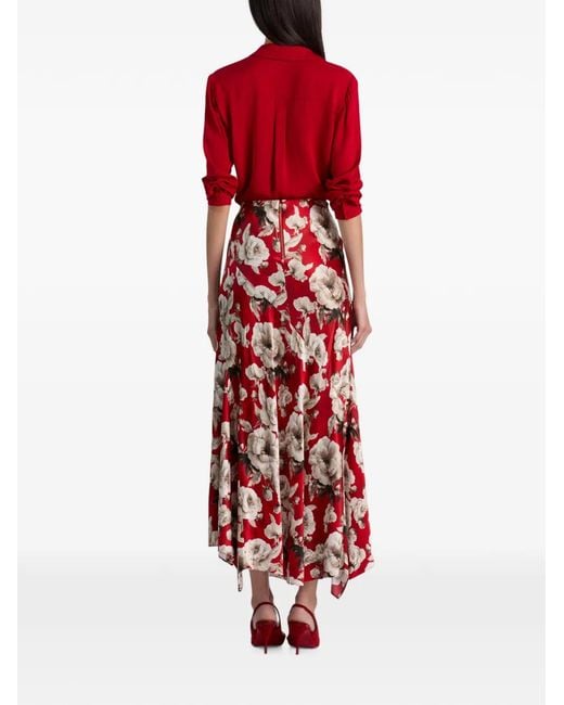 Alice + Olivia Red Rosa Midi Skirt