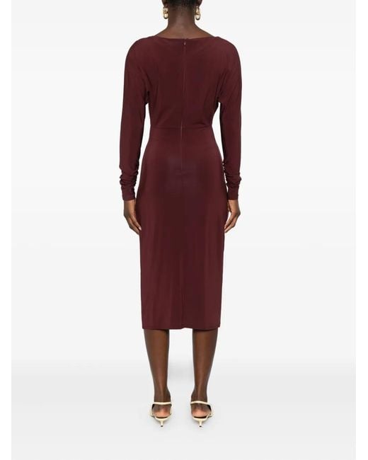 Max Mara Red Ruched-Detail Long-Sleeve Midi Dress