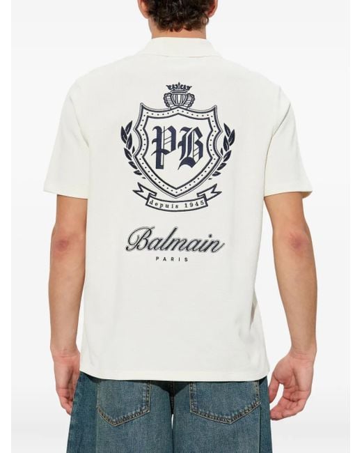 メンズ Balmain ボタン ポロシャツ White