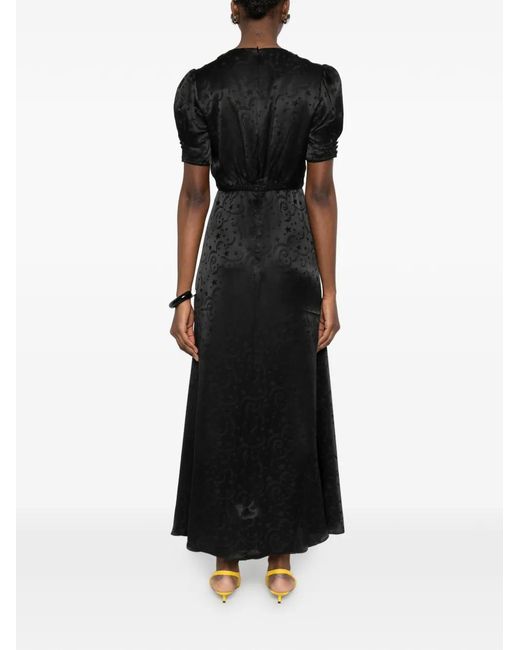 Saloni Black Lea Embellished V-Neck Midi Dress