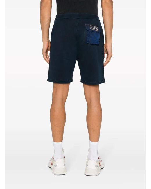 Iceberg Blue Logo-Patch Track Shorts for men