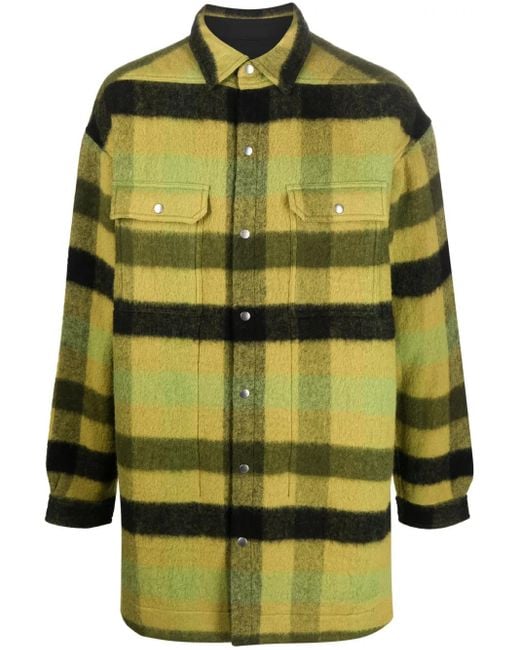 Rick Owens Green Plaid-Check Wool Coat for men