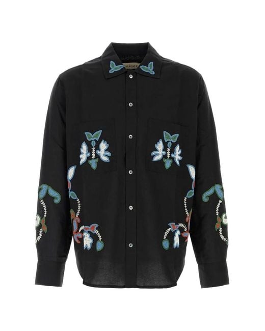 BAZISZT Black Rouat Bead-Embellished Shirt for men