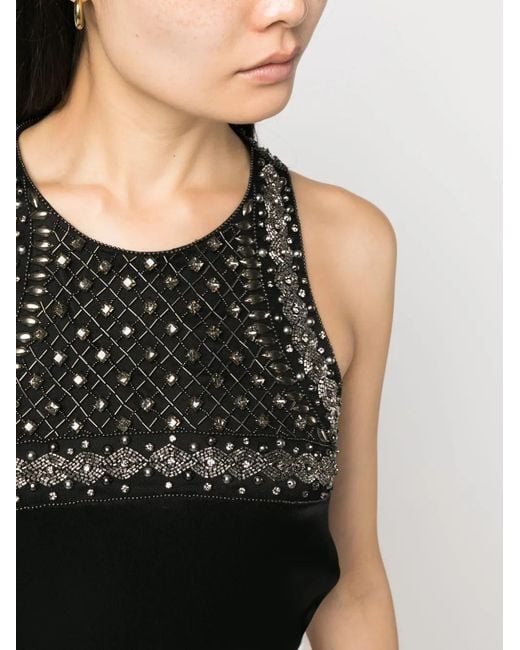 Alberta Ferretti Black Bead-Embellishment Sleeveless Blouse