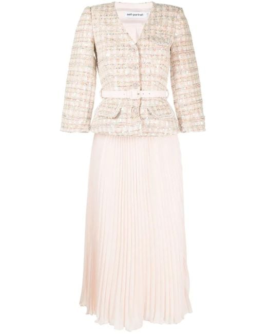 Self-Portrait Natural Fully-Pleated Flared Dress