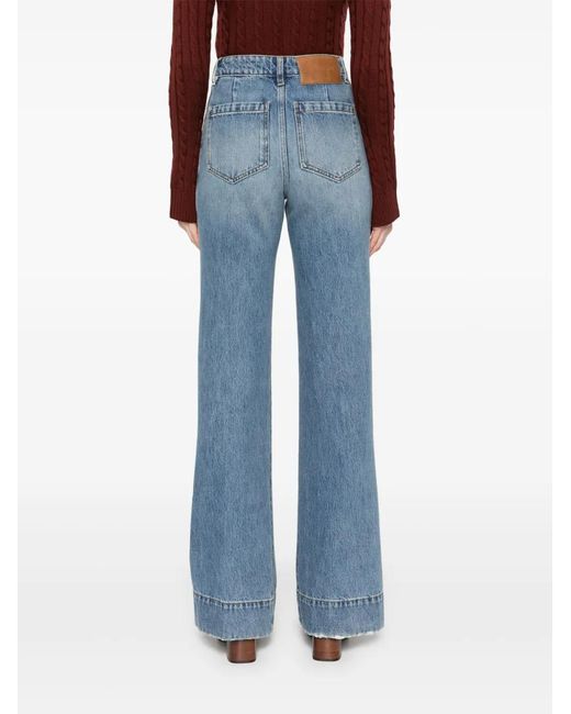 Victoria Beckham Blue Alina Denim Wide Camel Jean Pants