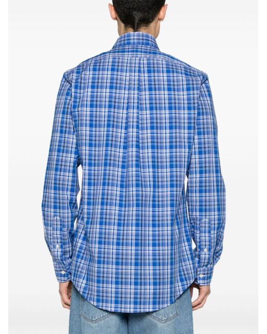 Polo Ralph Lauren Blue And White Checkered Stretch Cotton Button-down Shirt - Men's - Elastane/cotton for men