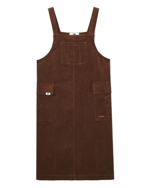 Chocoolate Brown Corduroy Embroidered-Logo Midi Dress