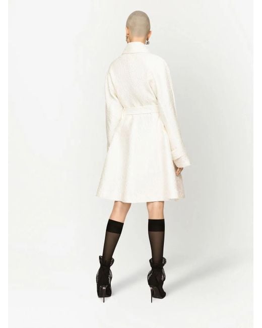 Dolce & Gabbana White Silk-Blend Jacquard Coat