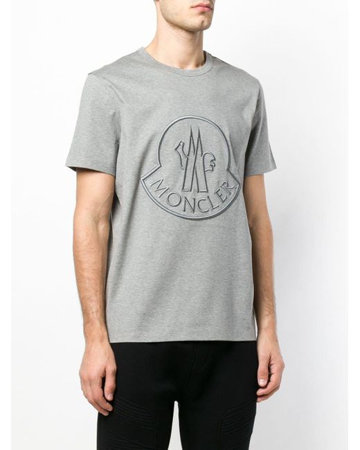 Moncler Logo Embroidered T-shirt in Gray for Men | Lyst