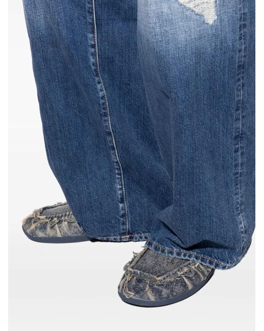 DIESEL Gray D-Shock Frayed Denim Loafers for men