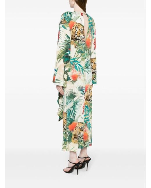 Roberto Cavalli Green Jungle-print Wrap Dress
