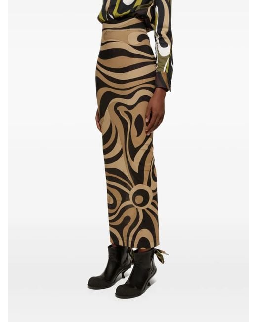 Emilio Pucci Natural Marmo-Print Maxi Skirt