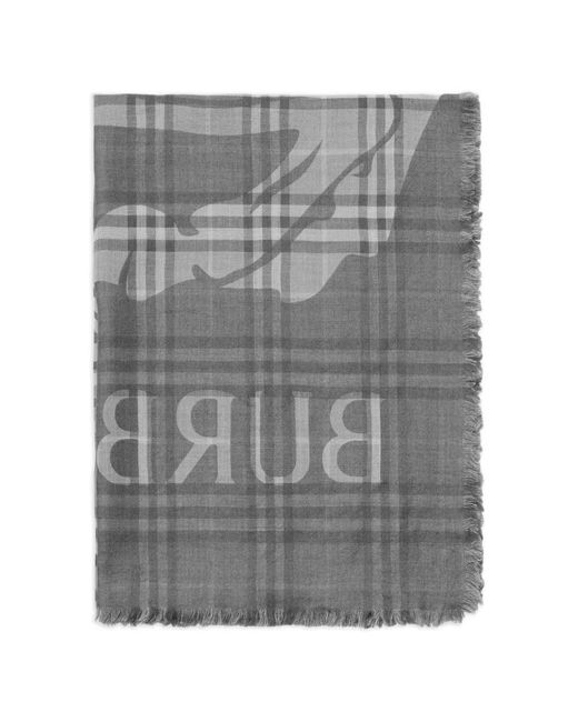 Burberry Gray Wide Ekd Check Wool Silk Scarf