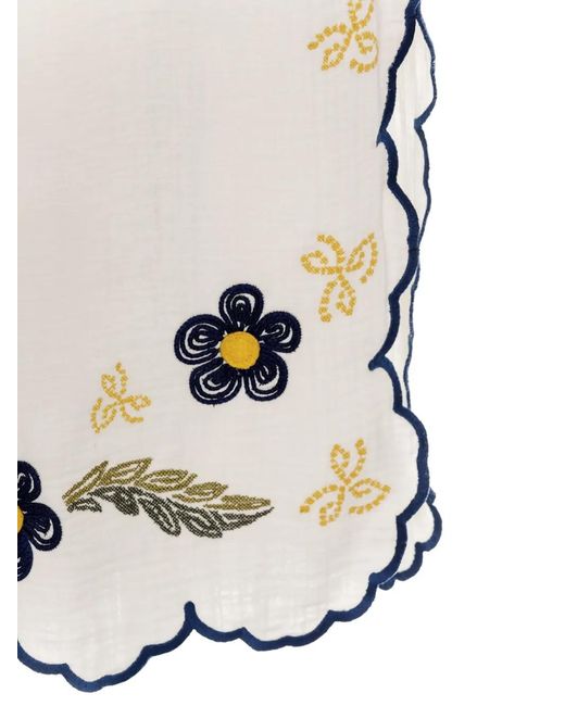 Agua Bendita White Winter Moras Floral-Embroidered Scalloped Trousers