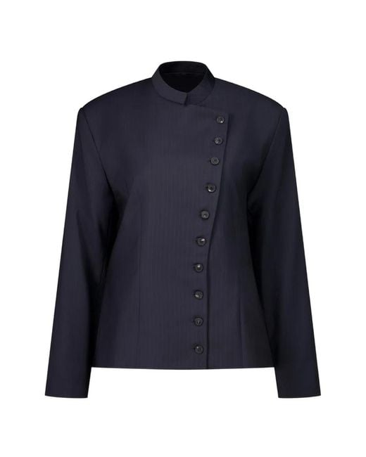 Paloma Wool Blue Banjo Buttoned Pinstripe-Pattern Jacket