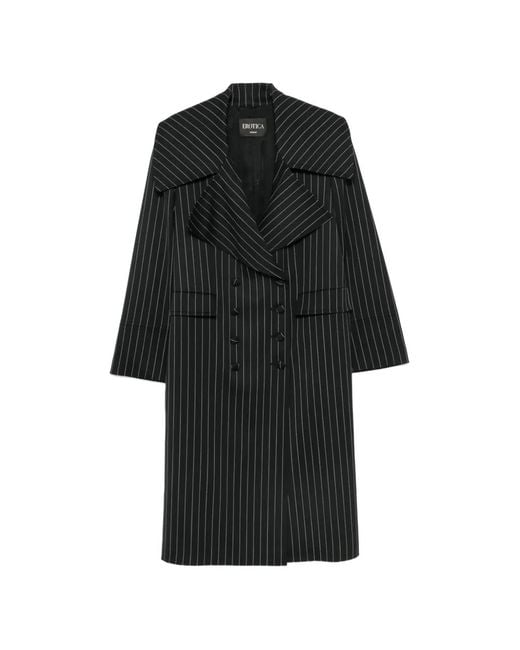 Dondup Black Pinstripe-Pattern Double-Breasted Coat