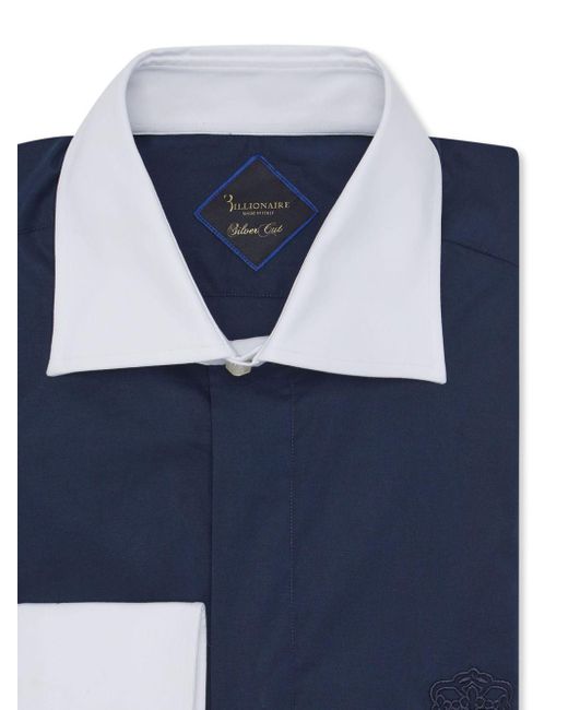 Billionaire Blue Contrast-collar Stretch-cotton Shirt for men