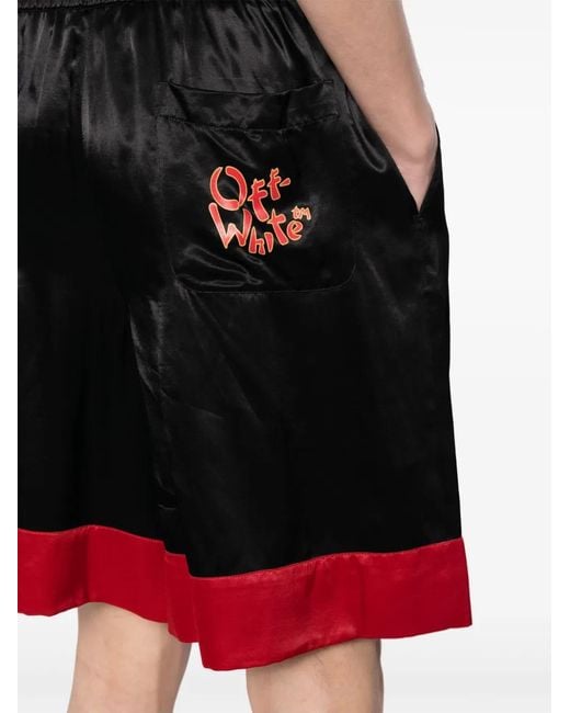 Off-White c/o Virgil Abloh Black Logo-Print Wide-Leg Track Shorts for men