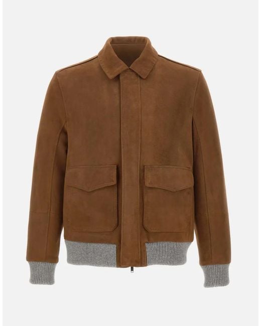Volfagli Brown David Buccio Suede Bomber Jacket for men