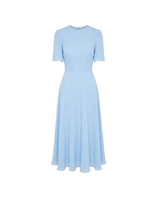 POST MERIDIEM Blue Rhinestone-Embellished Chiffon Midi Dress