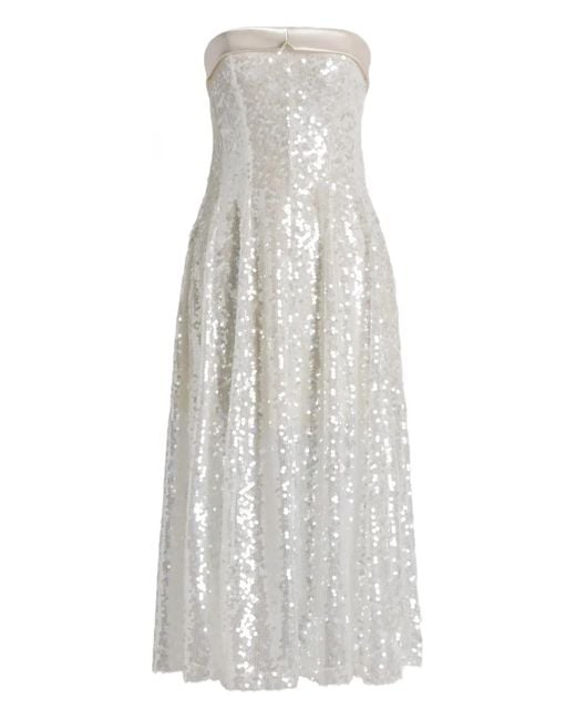 Alberta Ferretti White Strapless Midi Dress