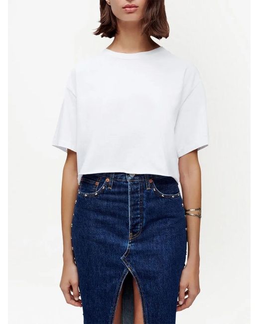Re/done White Cropped Short-Sleeved T-Shirt