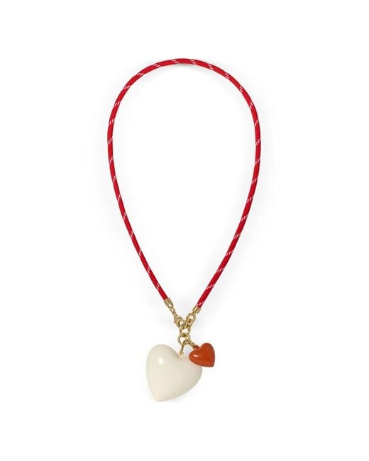 Roxanne Assoulin Red Happy Cord Heart-Pendant Necklace